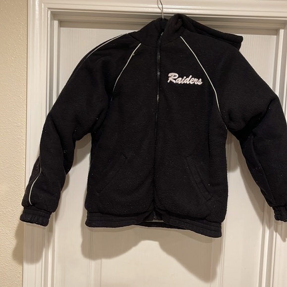 Vintage Oakland Raiders NFL black/windbreaker/fleece jacket size M(10-12) kids - Picture 8 of 9
